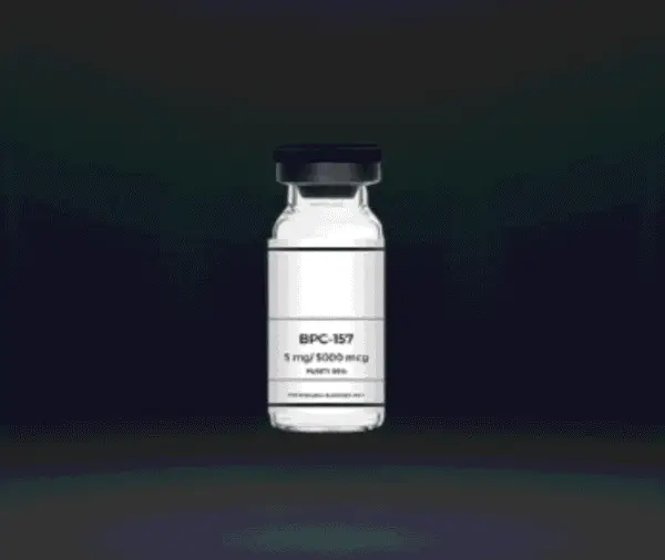 Premium cannabis oil vial for medical use, labeled BPC-157, 5 mg/5000 mcg, high-quality product from.