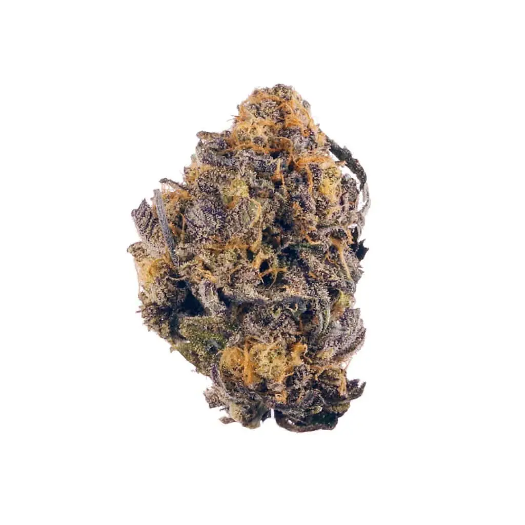 Purple Kush 28g indica cannabis flower with deep purple hues and relaxing effects