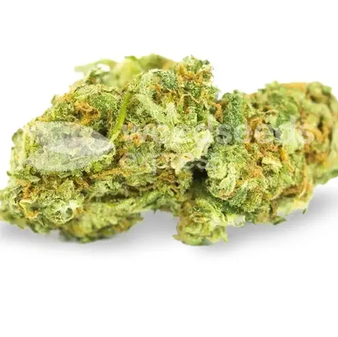 Green and purple cannabis buds displayed together.