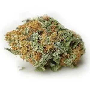 Bright green cannabis buds in a glass container.
