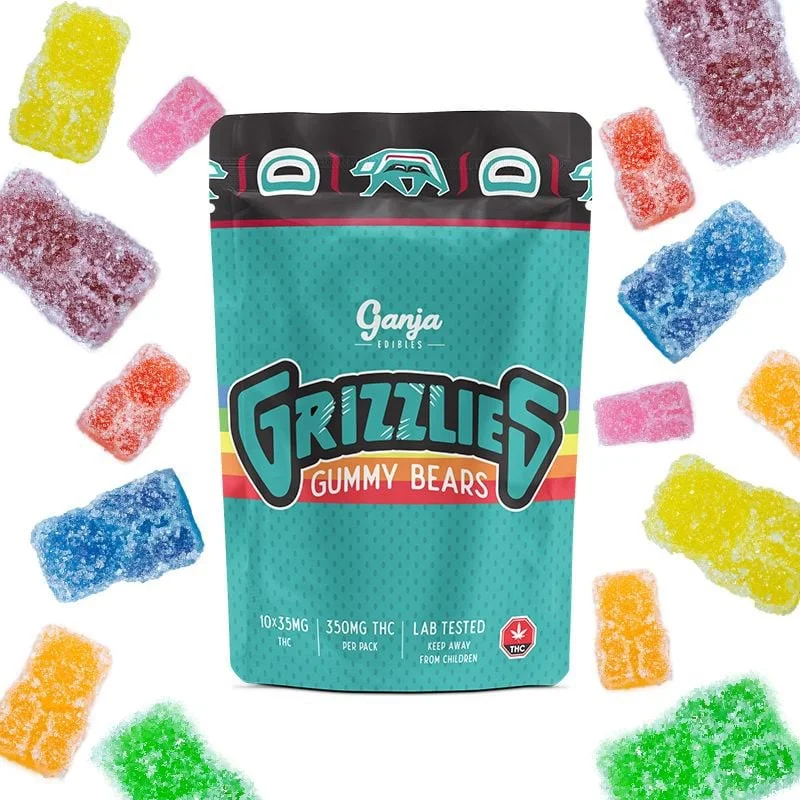 GANJA EDIBLES – GRIZZLIES GUMMY BEARS 350MG – SOUR ASSORTED